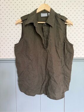 100% Linen shirt, olive green color
